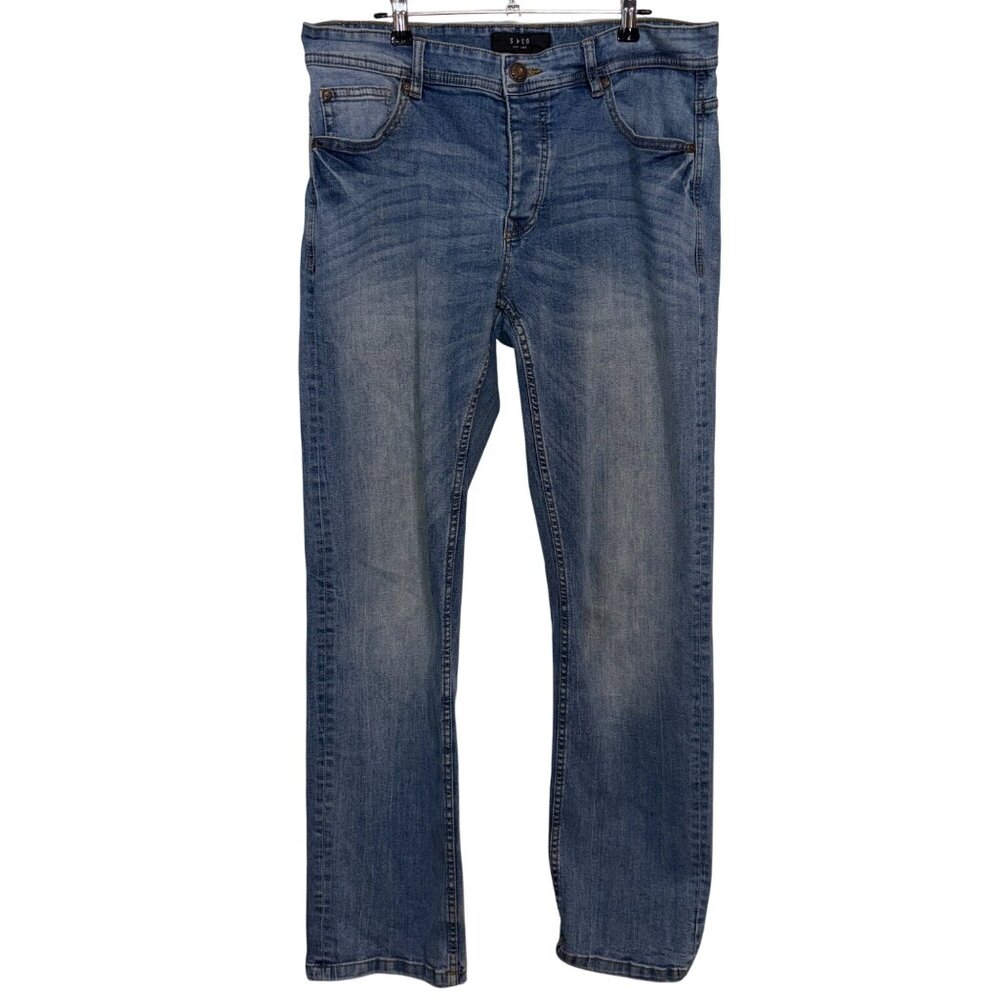 Smog Mens Straight Leg Jeans 32/32 Light Blue Denim Button Fly